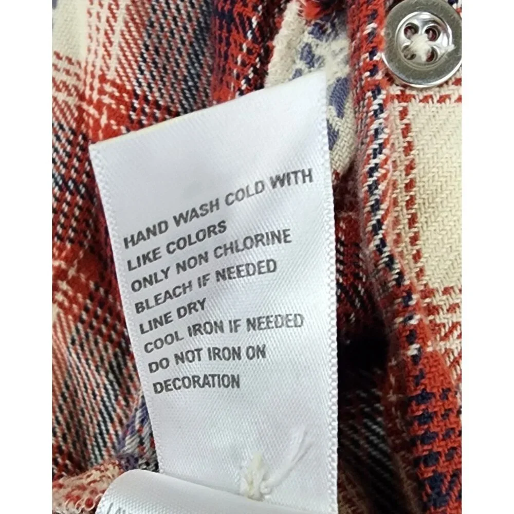 Idyll Wind Shirt Womens Large Red Cream Plaid Flannel Beaded Fringed Western Top - Picture 14 of 14
